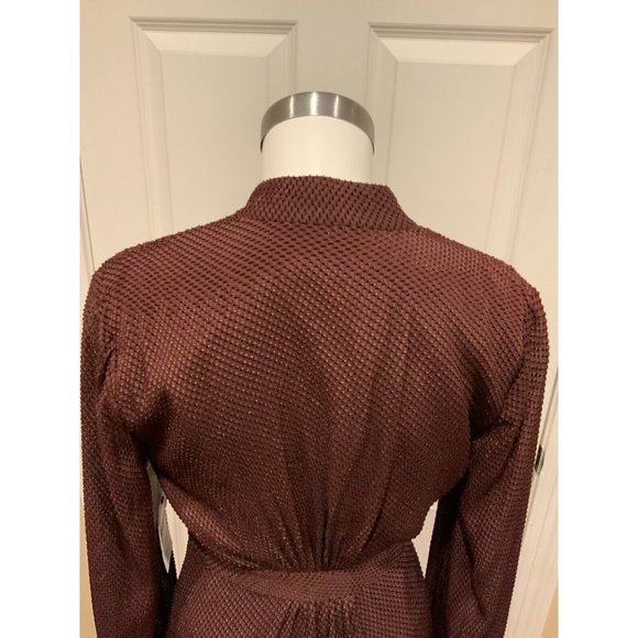 Equipment Maroon Allaire Textured Silk Long Sleeve Wrap Dress, Size 4 NWT - Picture 8 of 10